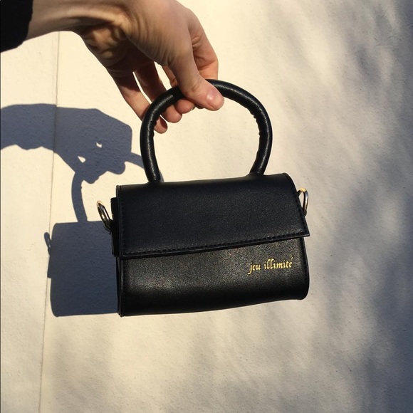 Jeu Illimité Black Leather Cherie Mini Top Handle Crossbody Purse Shoulder Bag - Picture 7 of 14